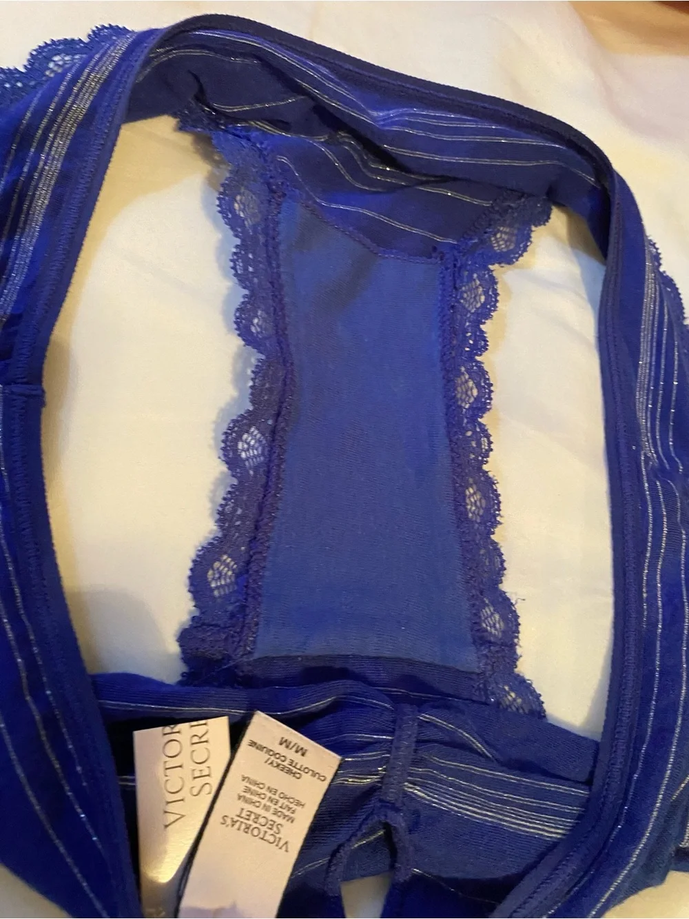 Victoria’s Secret NWT/NOS ‘15 Cheeky Bikini Panty Keyhole Blue/Silver Metallic
